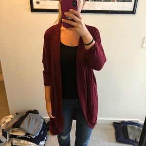 Long wine-colored sweater from Francescas